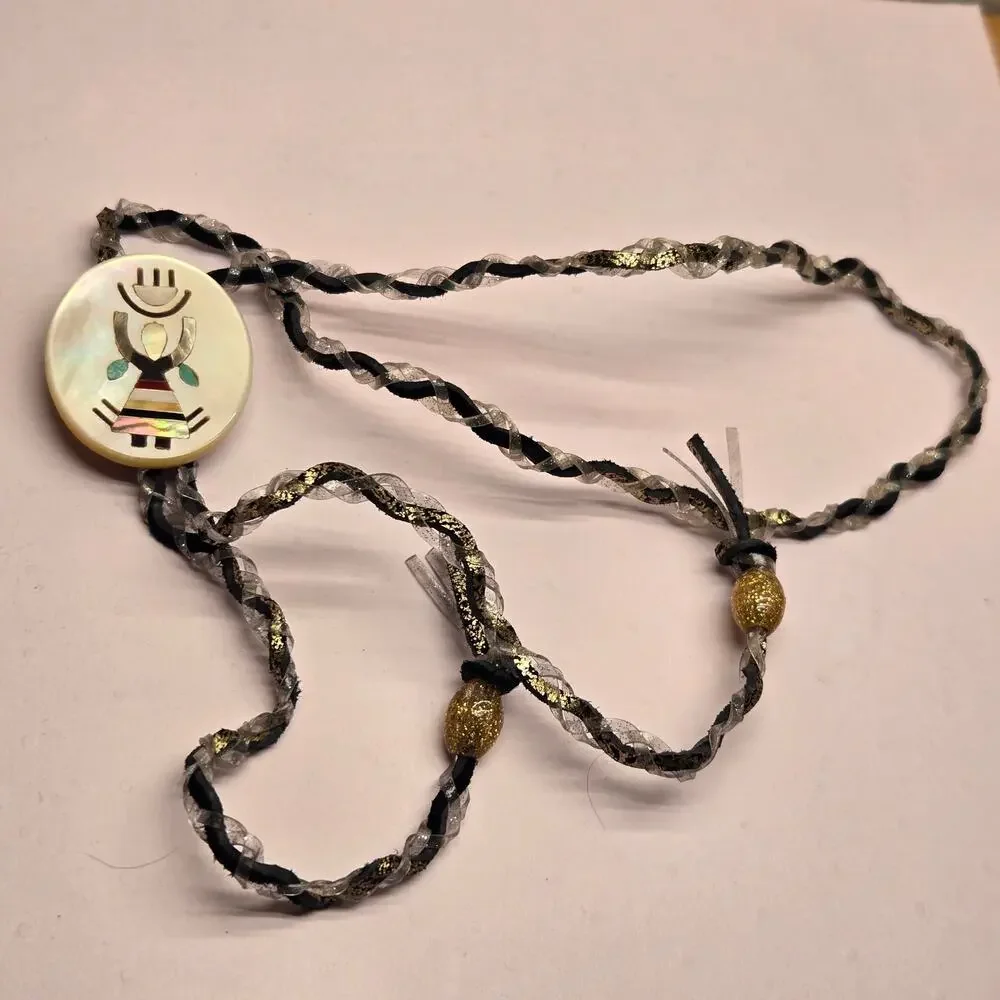Vintage Zuni Style Sunface Mother of Pearl Multi Stone Inlay Bolo Tie